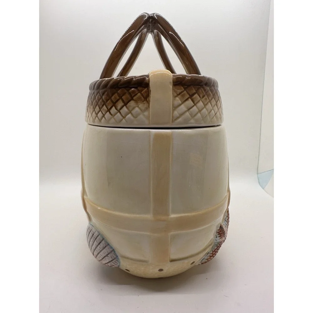 Vtg Ceramic Figural Beach Bag Shape Relief Shells 9.5‎ in Nautical Cookie Jar